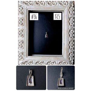 Silver possibly silvertone  Amethyst purple Pendant 1"